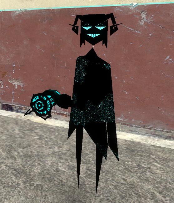 A player in Garry's Mod, who looks like Gakvu. The physgun is colored black and cyan to match Gakvu.